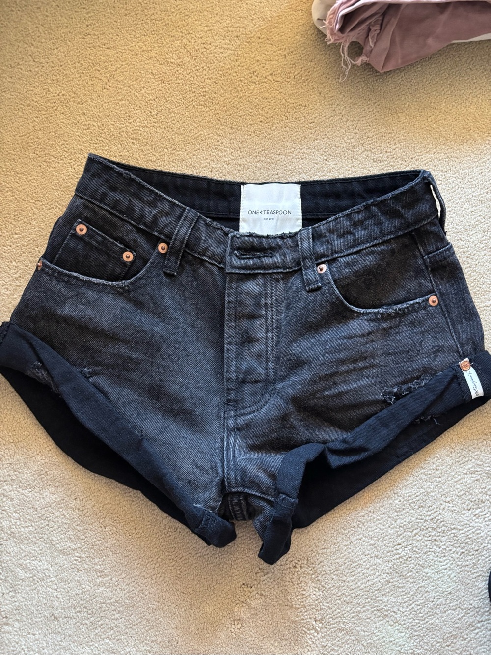 One Teaspoon Bandits Black High-Rise Denim Cutoff Shorts NEW size 23